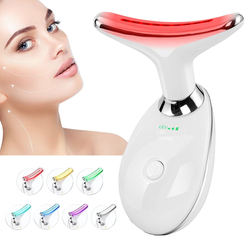 [Australia] - Red-Light-Therapy-for-Face and Neck, Face 𝖲 culpting Wand with 7 Color, Anti 𝖶rinkles Facial Massager for Face and Neck Tool for Skin Care (White) 