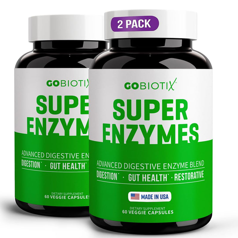 GOBIOTIX Digestive Enzymes Supplement with Prebiotics and Probiotics for Women and Men - Gut Health, Gluten Digestion, Lactose Absorption, Plant Based Dietary Pills - 120 Capsules 60 Count (Pack of 2)