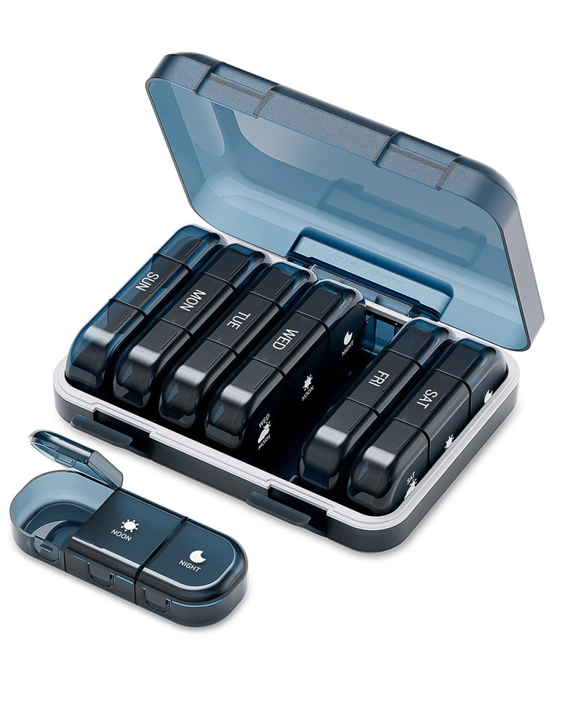 ONTERATE Weekly Pill Organizer 3 Times a Day, Large Pill Organizer 7 Days, Portable Pill Case 21 Days, Moisture Proof Large Pill Dispenser, Travel Pill Box for Vitamins Fish Oil Supplements (Blue) Blue