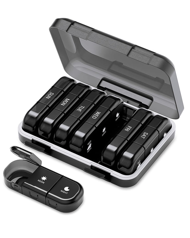 ONTERATE Weekly Pill Organizer 3 Times a Day, Large Pill Organizer 7 Days, Portable Pill Case 21 Days, Moisture Proof Large Pill Dispenser, Travel Pill Box for Vitamins Fish Oil Supplements (Black) Black