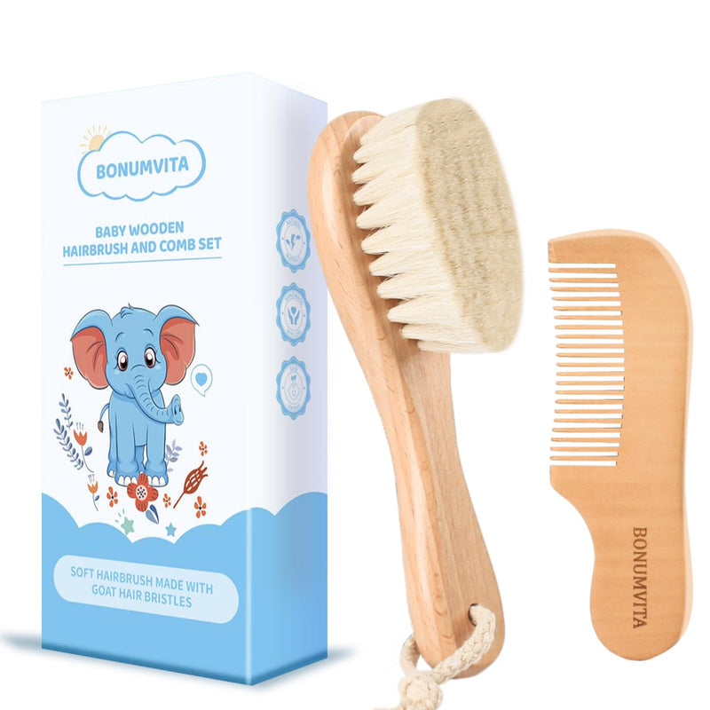 [Australia] - Baby Hair Brush and Comb Set, Wooden Baby Hair brush with Soft Goat Bristle and Wood Comb for Newborn Essentials, Good for Cradle Cap 