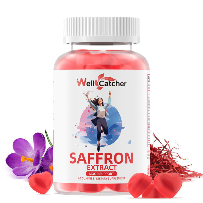 Saffron Gummies for Adults Kids - Organic Saffron Extract Supplement for Men Women Sugar Free for Mood Balance Support Better Sleep Metabolism with Vitamins Non GMO Strawberry Flavored 30 Days Supply 60 Count (Pack of 1)