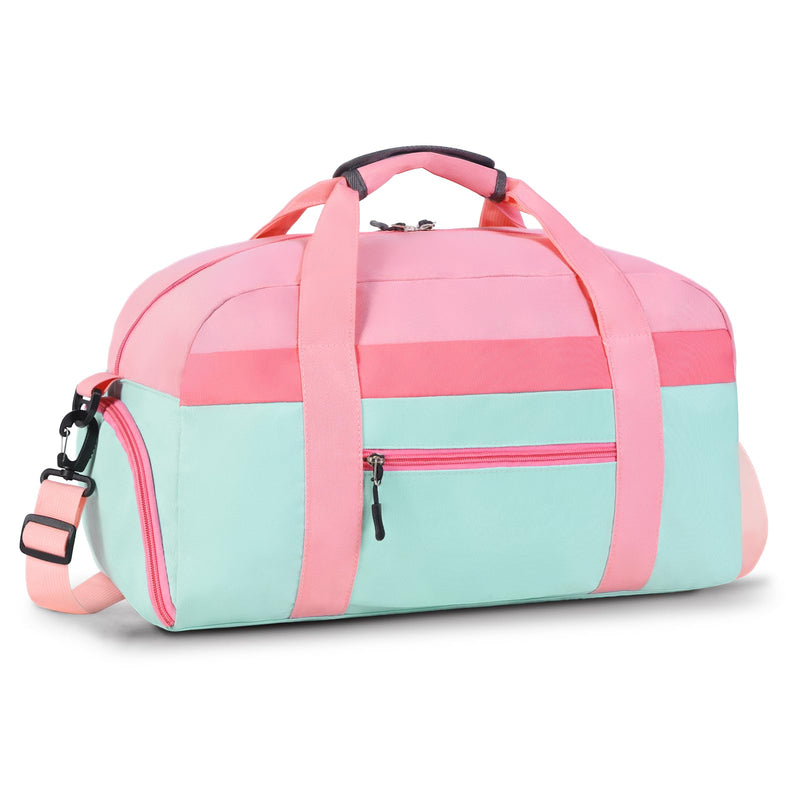 WOOMADA Travel Duffle Bag, Weekend Bag with Wet Pocket & Trolley Sleeve, Overnight Bag With Shoe Compartment, Fit for Sports Practice, Travel and Gifts(pink green) pink green