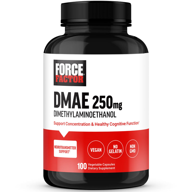 [Australia] - FORCE FACTOR DMAE Supplement for Concentration, Focus, and Healthy Cognitive Function, Brain Supplement & Neurotransmitter Support, Vegan, Non-GMO, 100 Capsules 
