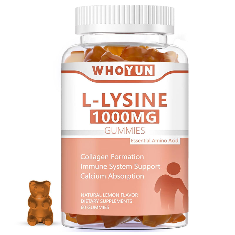 [Australia] - L-Lysine 1000mg Gummies, Chewable Lysine Supplement for Adults, Immune Support, Collagen Formation Support, Lemon Flavor, 60 Count 60 Count (Pack of 1) 