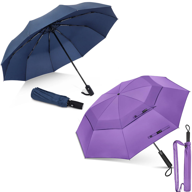 ZOMAKE Travel Umbrella Compact - 45/62 Inch Portable Collapsible Umbrellas for Rain Windproof - Paraguas Automatic Small Folding Umbrella Lightweight Packable Umbrella for Women Men(Navy Blue&Purple)