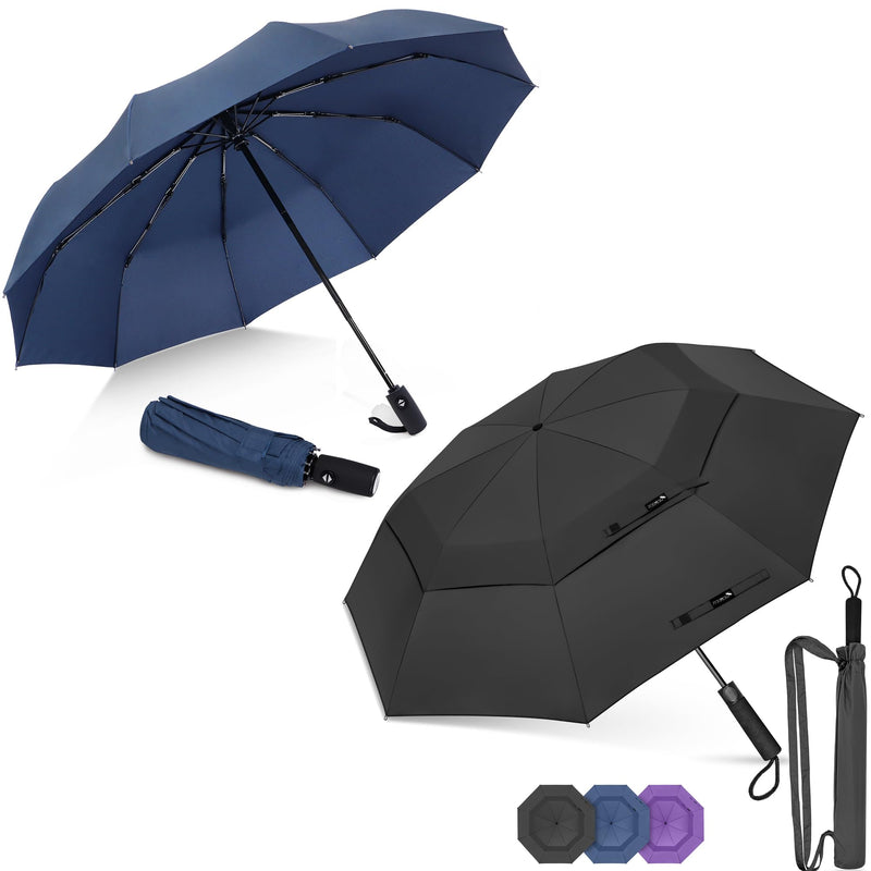 ZOMAKE Travel Umbrella Compact - 45/62 Inch Portable Collapsible Umbrellas for Rain Windproof - Paraguas Automatic Small Folding Umbrella Lightweight Packable Umbrella for Women Men(Navy Blue&Black)