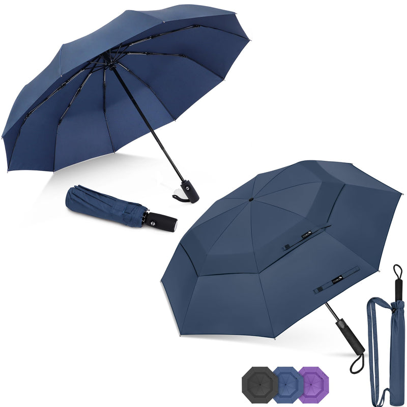 ZOMAKE Travel Umbrella Compact - 45/62 Inch Portable Collapsible Umbrellas for Rain Windproof - Paraguas Automatic Small Folding Umbrella Lightweight Packable Umbrella for Women Men(Navy Blue&Blue)