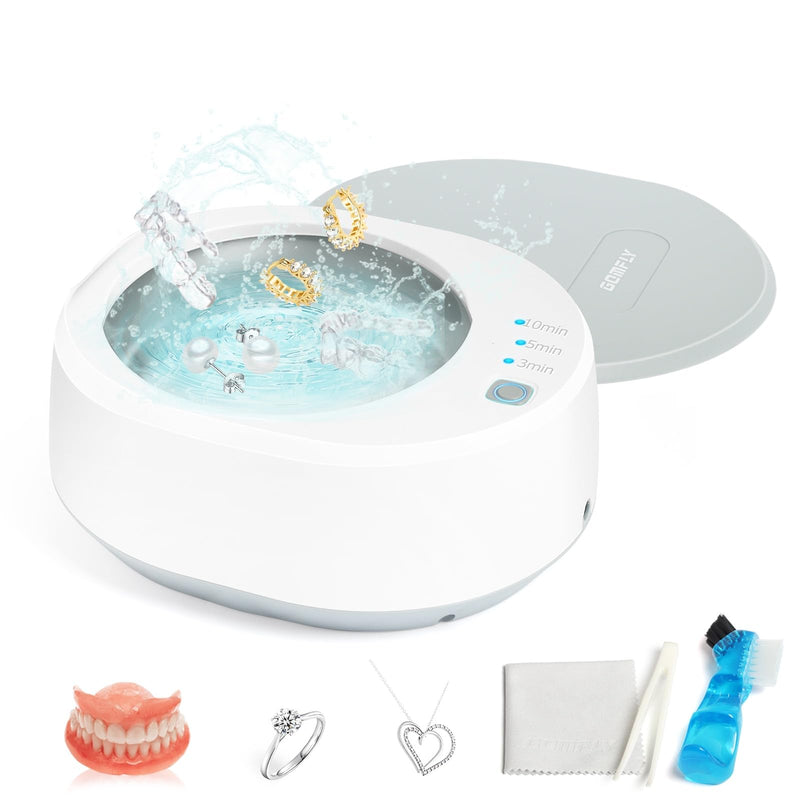 [Australia] - Ultrasonic Jewelry Cleaner, 49kHz Mini Ultrasonic Retainer Cleaner Machine for Earrings, Jewelry, Dentures, Aligner, Night Guards, Mouth Guard- 304 Stainless Steel, 3 Cleaning Modes Elegant Gray 