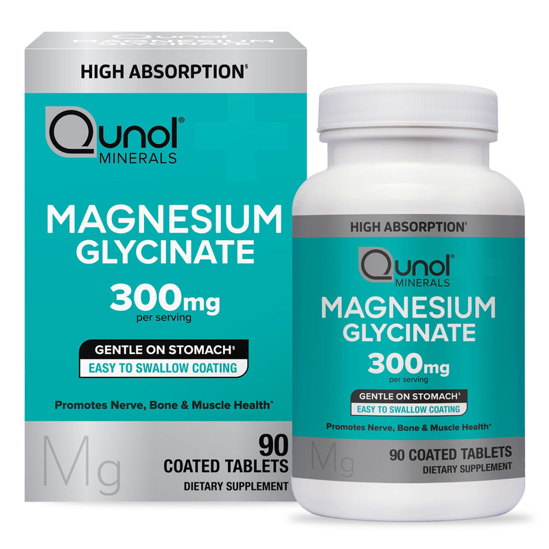 [Australia] - Qunol Magnesium Glycinate 300mg, 100% Glycinate Chelated Magnesium Supplement, 90ct Tablets 90 Count (Pack of 1) 