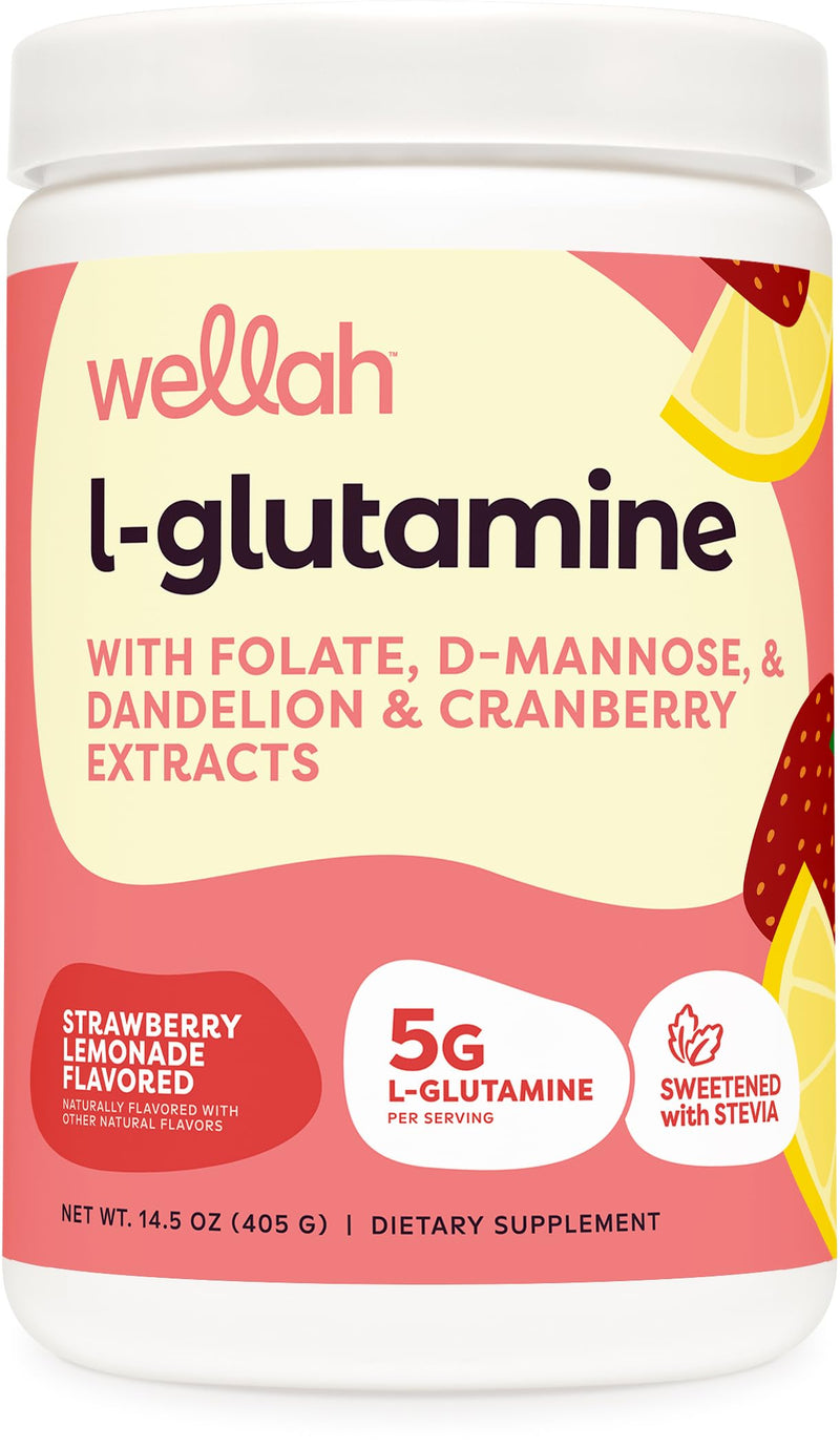 [Australia] - Wellah L-Glutamine Strawberry Lemonade Flavored (50 Servings) - 5g L-Glutamine Per Serving, Sweetened with Stevia 