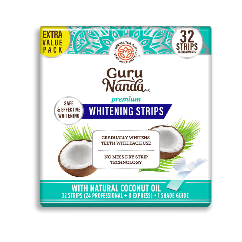 [Australia] - GuruNanda Teeth Whitening Strips - 16-Day Treatment with Non-Slip, Dry Strip Technology - Whitening Designed with Care for a Brighter Smile 32 Count (Pack of 1) 