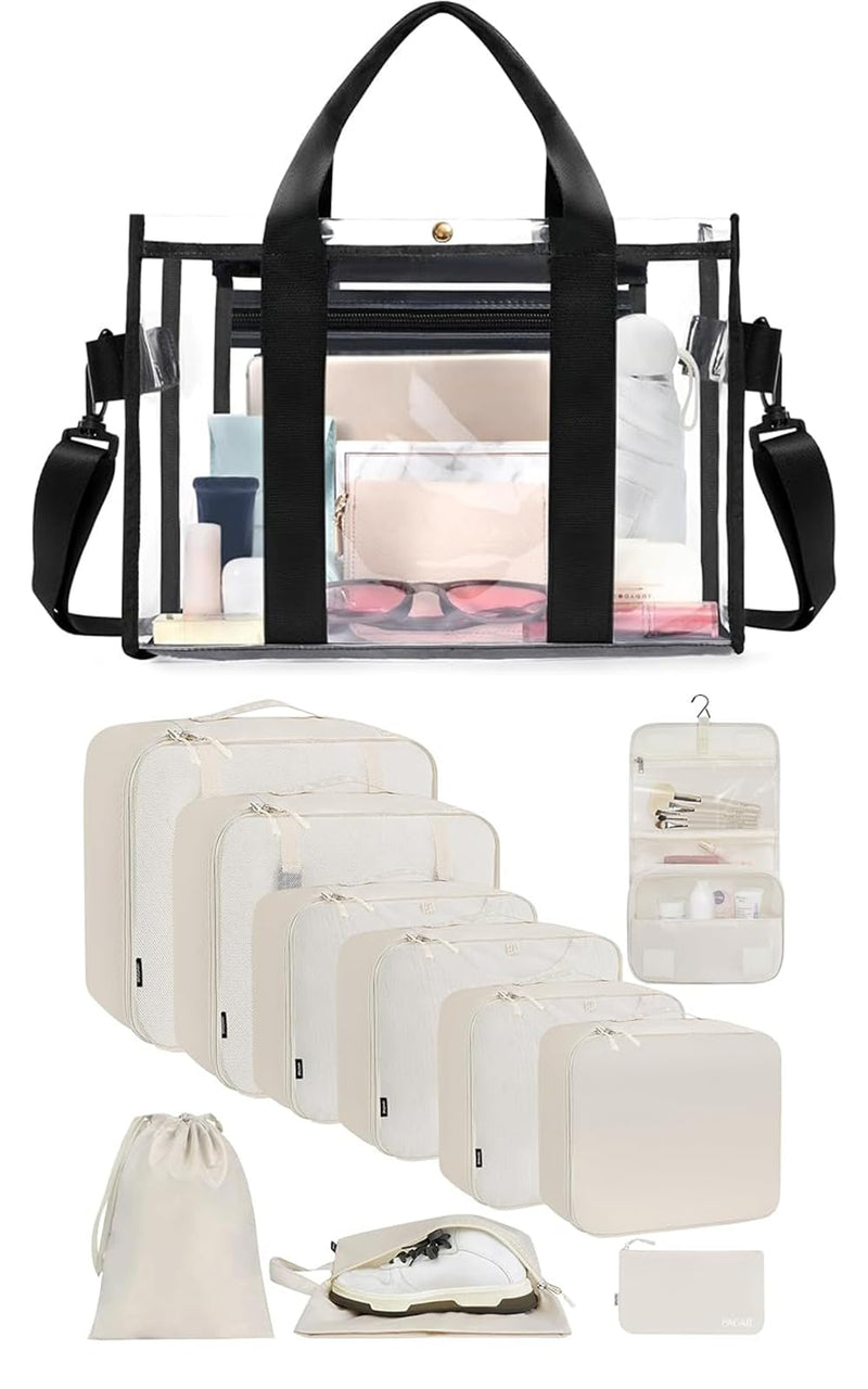 BAGAIL 10 Set Packing Cubes and Clear Bag Stadium Approved