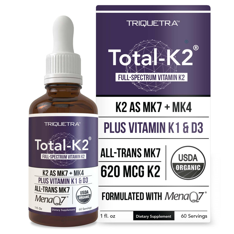 Total K2® | Vitamin K2 as MK7 & MK4 | Plus K1 & Vitamin D3 Cofactor - 620 mcg K2 per Serving - All-Trans MK7 from MenaQ7® - Full-Spectrum Vitamin K - Vegan, Organic Certified (Liquid 1 oz) 1 Ounce (Pack of 1)