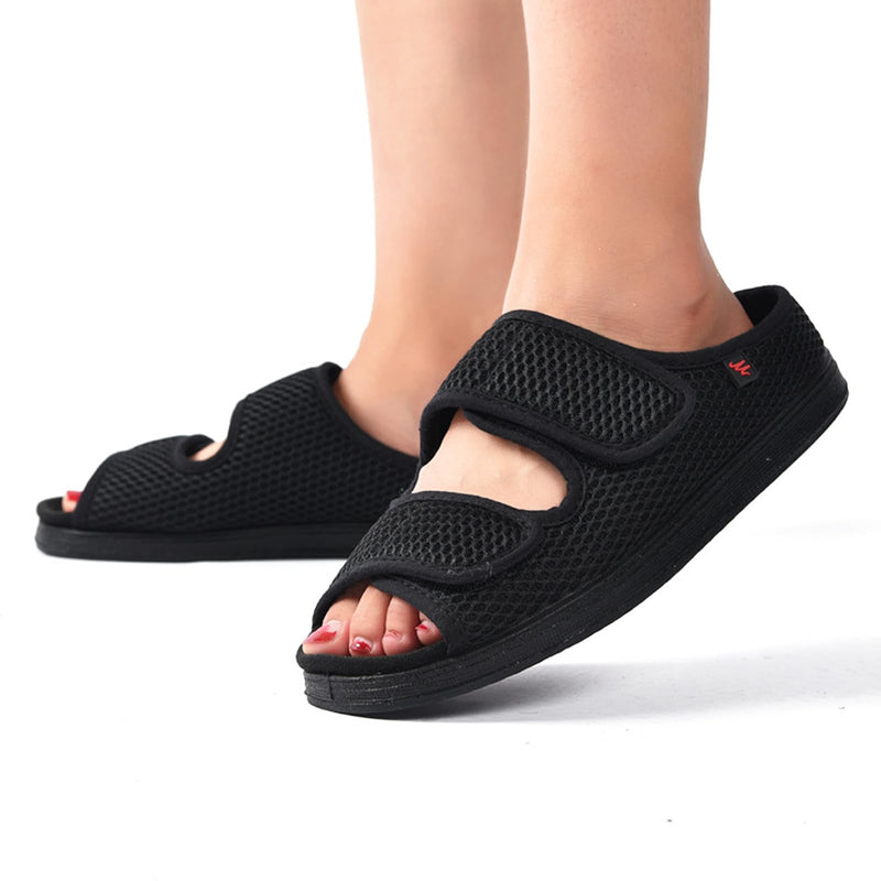 [Australia] - Women's Diabetic Sandals, Extra Wide Width, Open Toe, Adjustable Magic Stickers for Wide Feet, Big Toes, Foot Diseases, Arthritis, Swollen Foot Black 8 Wide 