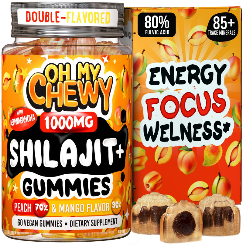 [Australia] - Pure Himalayan Shilajit Gummies - High Potency Gold Grade Resin - Energy Boost and Immune Support for Men and Women with Ashwagandha and Shatavari - 60 Gummy - Peach & Mango 60 Count (Pack of 1) 