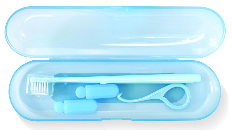 [Australia] - Orthodontic Care Kit for Invisalign Users – Includes V-Shape Toothbrush, 2 Flavored Chewies, Aligner Removal Tool, Breathable Retainer Case – Portable Dental Cleaning Set for Travel & Daily Use Blue Care Kit Compatible With Invisalign 