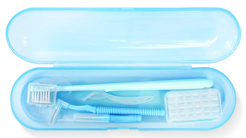 [Australia] - Orthodontic Care Travel Kit | V-Shape Toothbrush with Soft Bristles, Interdental Brushes, Orthodontic Wax, and Breathable Case | Portable Dental Kit for Braces and Aligners（BLUE） Blue Brace Care Kit 