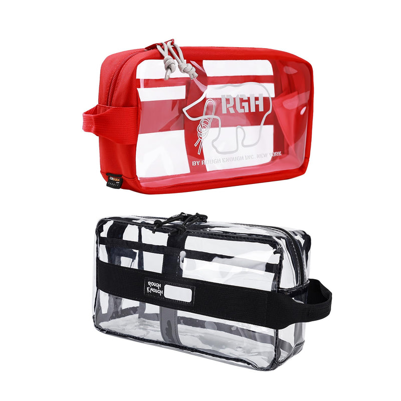 Rough Enough Clear Toiletry Bag Travel Makeup Cosmetic Bags Organizer Case for Toiletries with Zipper Pockets and Handle Set