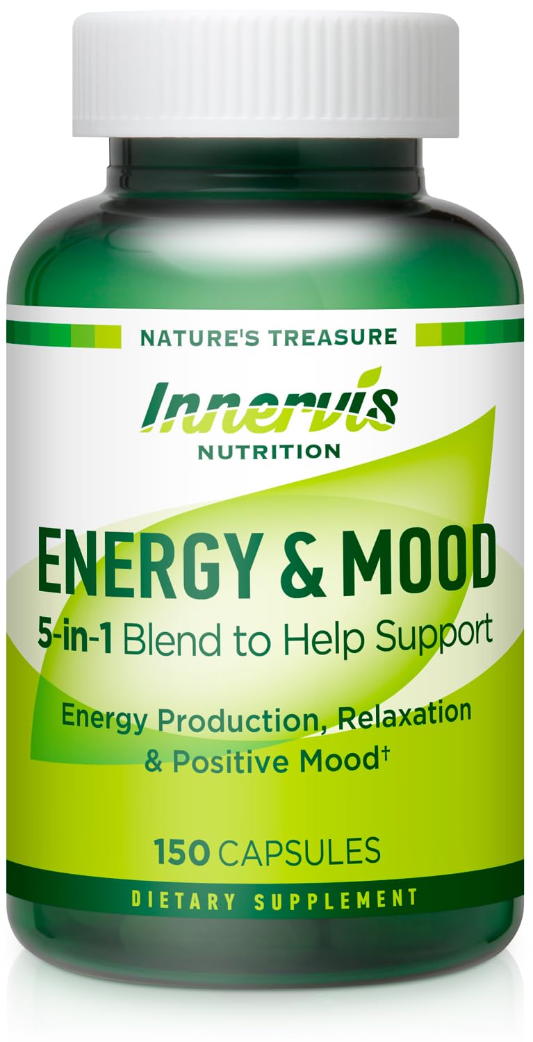 Energy & Mood Supplement – Boost Energy & Reduce Fatigue, Support Relaxation – 150 Capsules – Non-GMO, 3rd Party Tested – Innervis Nutrition 150 Count (Pack of 1)