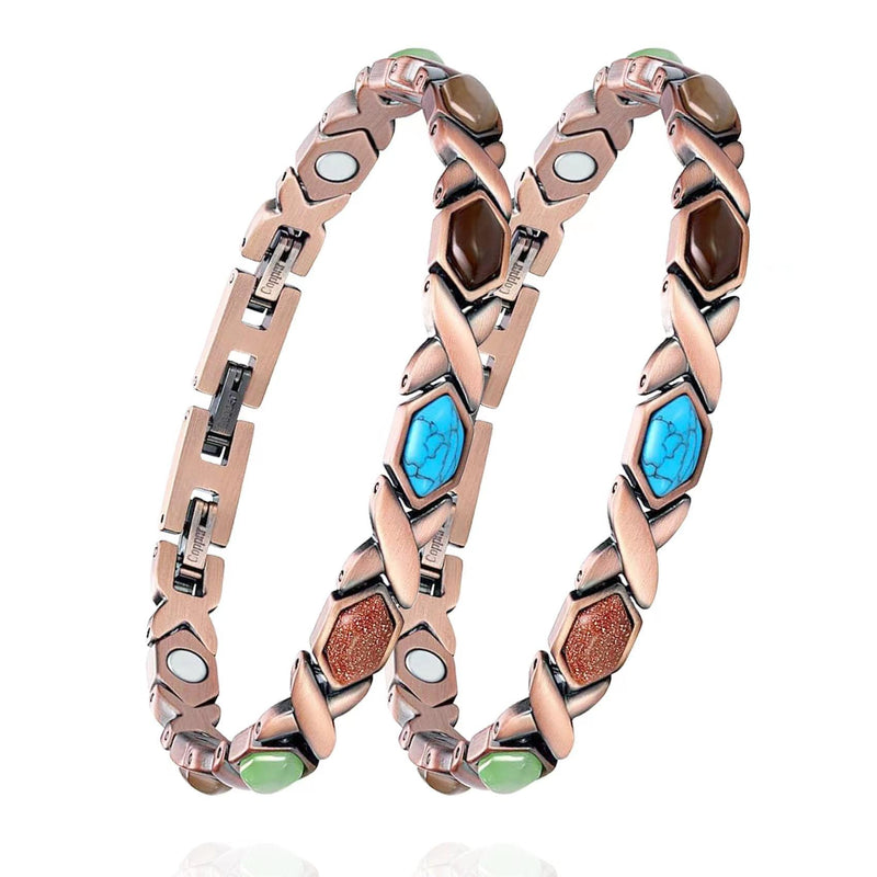 [Australia] - Magnetic Copper Bracelet for Women - Turquoise, 3500 Gauss, Rhombic-Shaped (2 Pcs) 