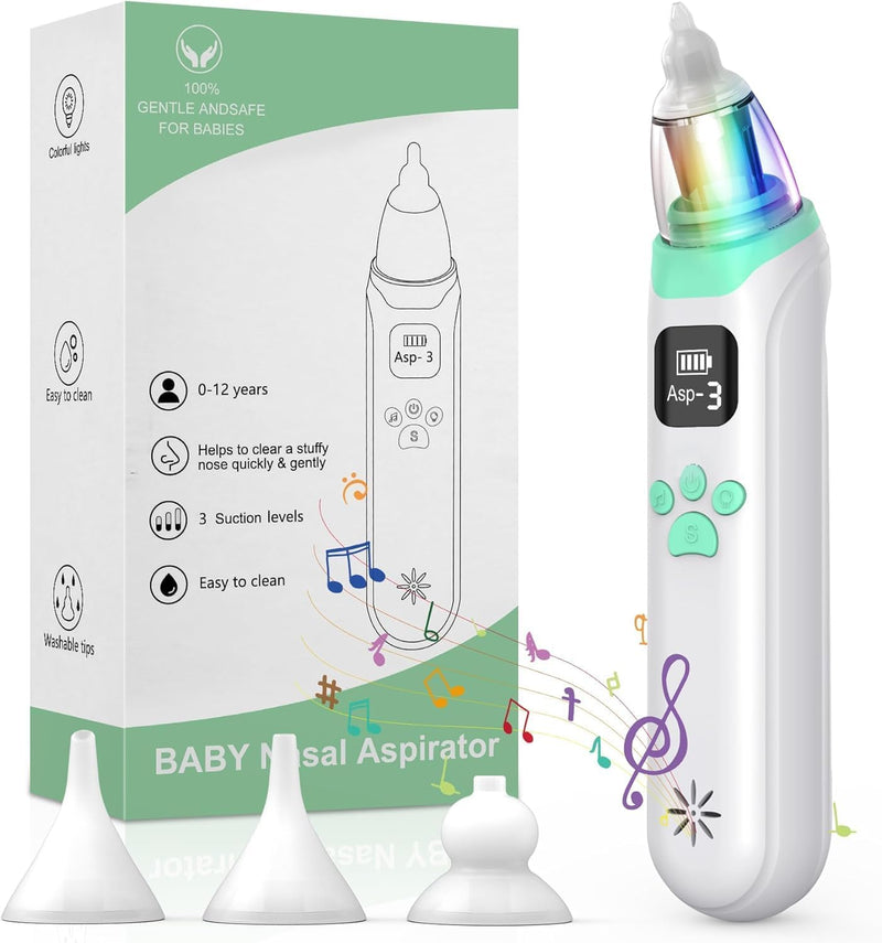 [Australia] - Nasal Aspirator for Baby - Baby Nose Sucker with 3 Suction Levels, Baby Nasal Aspirator, Electric Nose Suction for Baby with 3 Silicone Tips Music and Light, Rechargeable Snot Nose Sucker for Babies 