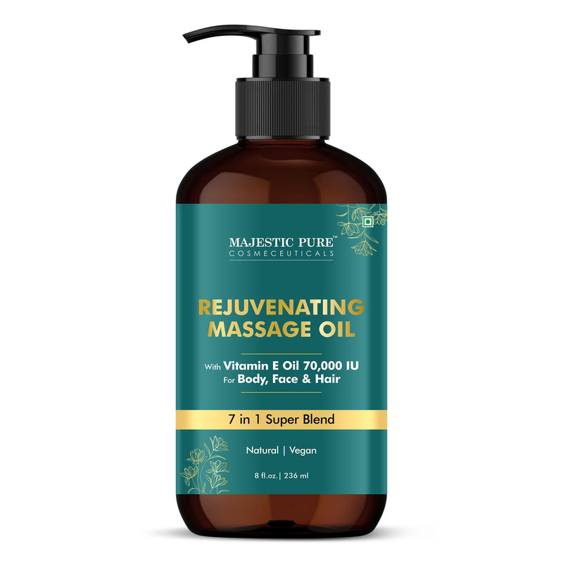 Majestic Pure Vitamin E 70,000 IU Massage Oil, Nourishing Body Oil, 8 Fl Oz | Refreshing and Relaxing- Natural Oils with Almond - Jojoba - Argan & Avocado for Hydrating Dry Skin Types- Men and Women 8 Fl Oz (Pack of 1)