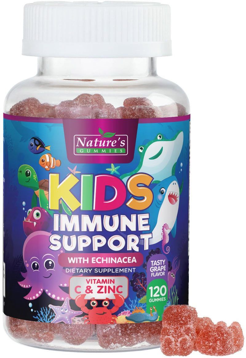 Kids Immune Support Supplement Gummies - Daily Childrens Vitamins C, Zinc & Echinacea - Gummy for Kids Immune Support, Ages 4 and Up, Natural Berry Flavor, Non-GMO, Gluten-Free & Vegan - 120 Gummies 120 Count (Pack of 1)