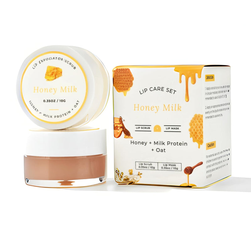 [Australia] - Lip Mask & Scrub Set(Honey + Milk Protein + Oat), Overnight Moisturizer for Cracked & Dry Lips Care, Hydrating Plumper Kit, Sugar Exfoliator Gift for Women Honey Milk 
