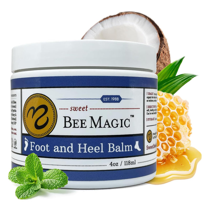 Sweet Bee Naturals Organic Foot Balm - Intensive Heel Balm for Dry Cracked Feet - Natural Moisturizing Treatment for Cracked Heels - Heel Cream Softener for Rough Skin Repair – 4 OZ Jar 4 Ounce (Pack of 1)