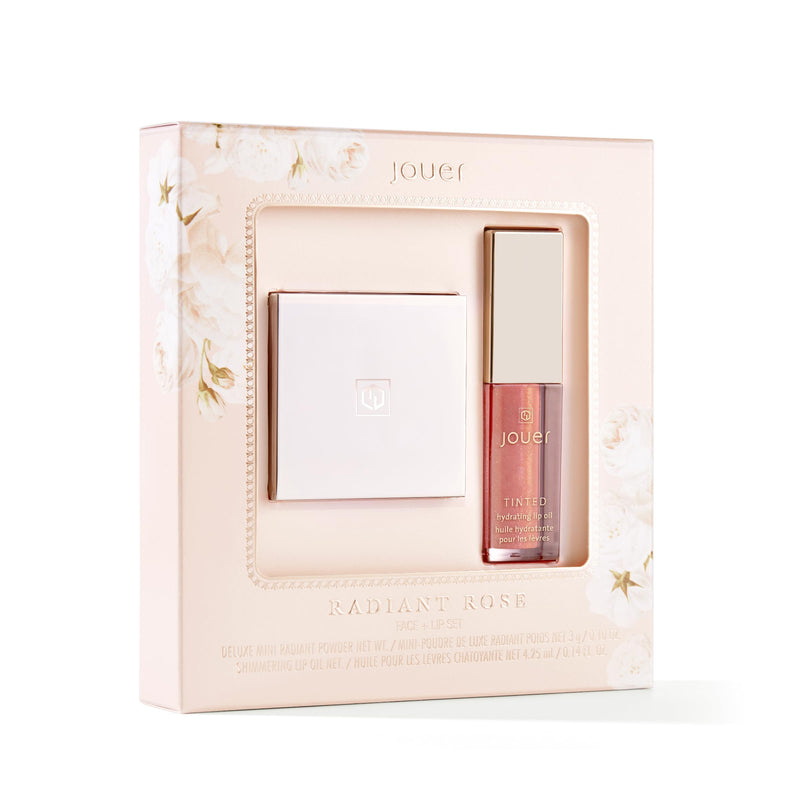 [Australia] - Jouer Radiant Rose Face + Lip Set, Translucent Setting Powder & Shimmer Lip Oil - Blurring Powder - Hydrating Lip Oil - Set Face Makeup 
