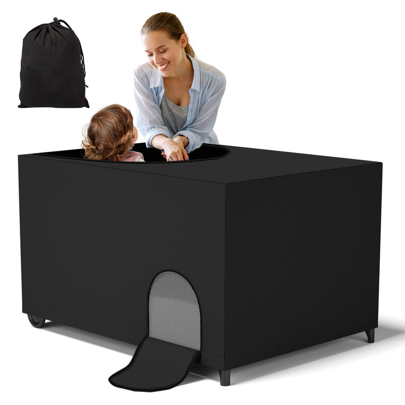 [Australia] - Crib Blackout Cover for Pack N Play, Portable Travel Crib Canopy Cover with Storage Bag, Stretchy Breathable Playard Netting Cover for Indoor Outdoor, Blocks 90% Light, Black 