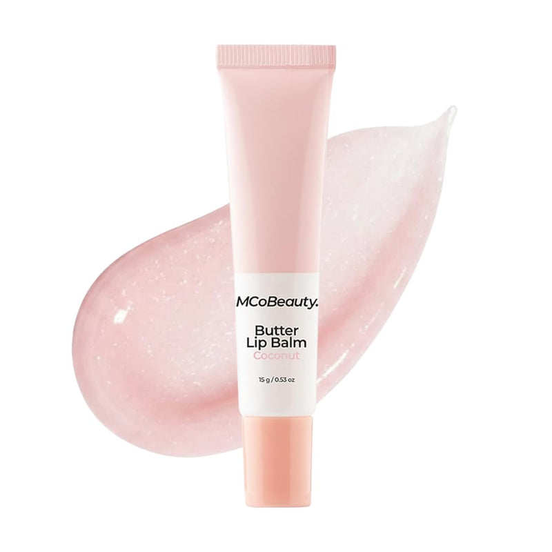 MCoBeauty Luscious Butter Tinted Shimmer Lip Balm - Coconut | Lip Gloss with Shea Butter Vitamin E, Hydrating Lip Care Treatment, Balm, Vegan & Cruelty Free