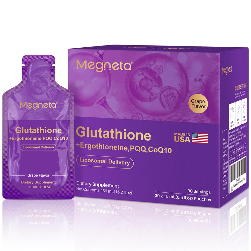 Liposomal Glutathione Liquid Supplement 500 mg, 30 Pouches, 15.2 fl oz | L Glutathione with PQQ, CoQ10 & Vitamin C – High Absorption Antioxidant for Immune & Energy Support – Grape Flavor 0.51 Fl Oz (Pack of 30)