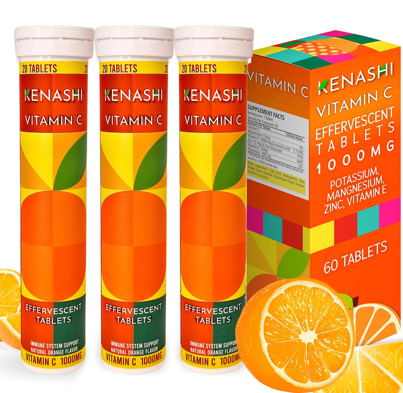 Vitamin C Effervescent Tablets 1000mg with Magnesium Zinc Vitamin E & Potassium Vitamina C Efervescente 60 Tables 3 Pack Vitamina C 1 Count (Pack of 3)