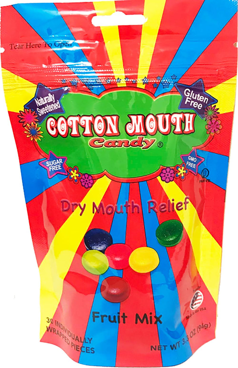 [Australia] - Cotton Mouth Candy Dry Mouth Relief Fruit Mix 3.3 Ounce Bag (1 Bag) | Relieves Dry Mouth & Increases Saliva Production, Sugar Free, Gluten Free, Delicious Fruit Flavor, Individually Wrapped, 30 Ct 1 