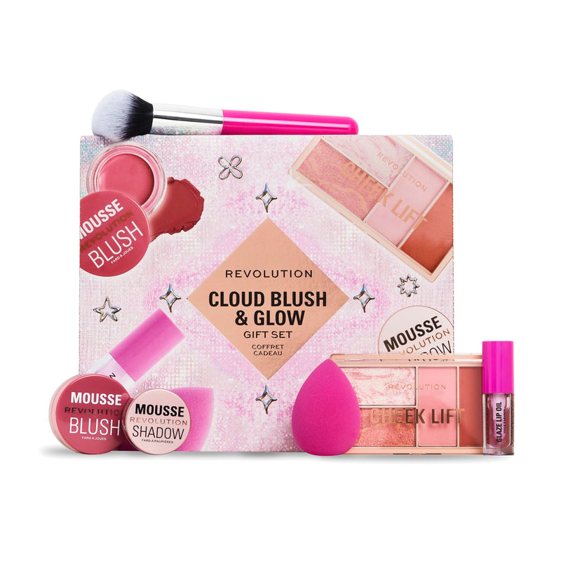 [Australia] - Revolution Beauty London, Beauty Cloud Blush & Glow Highlight Makeup Gift Set, 6-Piece Holiday Set with Eyeshadows, Blush, & Nourishing Lip Oils, Vegan & Cruelty-Free 