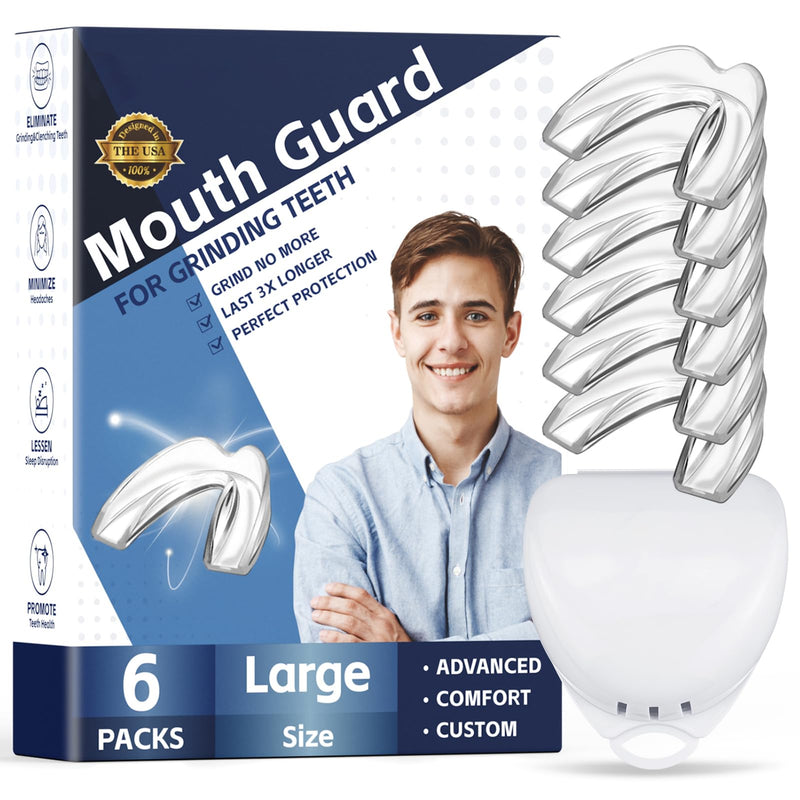 [Australia] - 6 Pack Mouth Guards for Men,Comfortable Dental Guards for Adult Men Grinding Teeth,Moldable Night Guards for Clenching Teeth, Bruxism,TMJ,Teeth Whitening Tray & Sports Large 