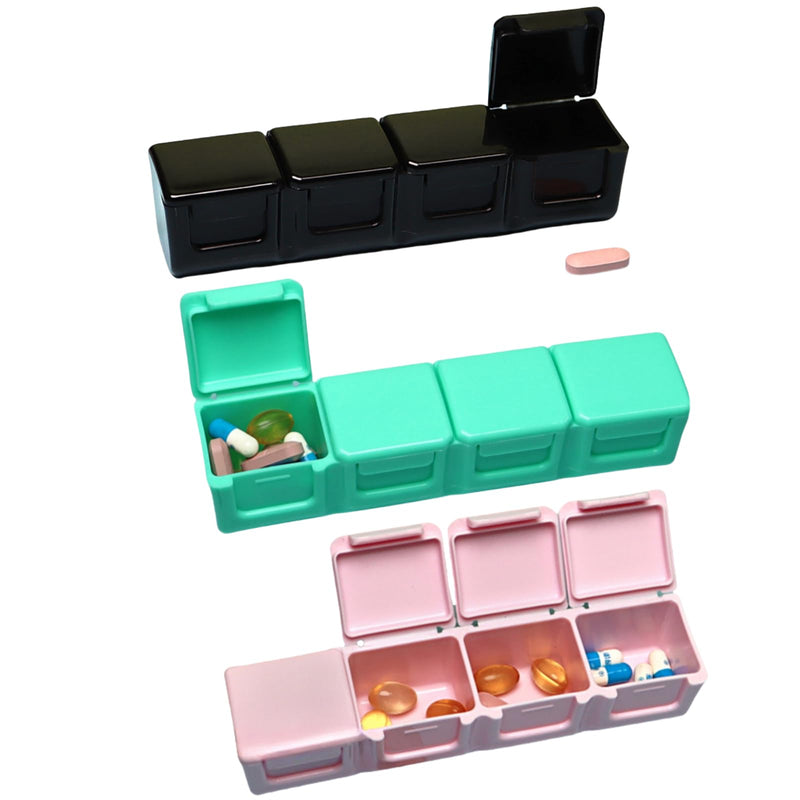 3 Pieces Pill Organizer, 4 Compartments Moisture Proof Pill Box Pocket Purse Portable Travel Vitamin Container Medicine Case 3pcs 4 Compartments Pill Case