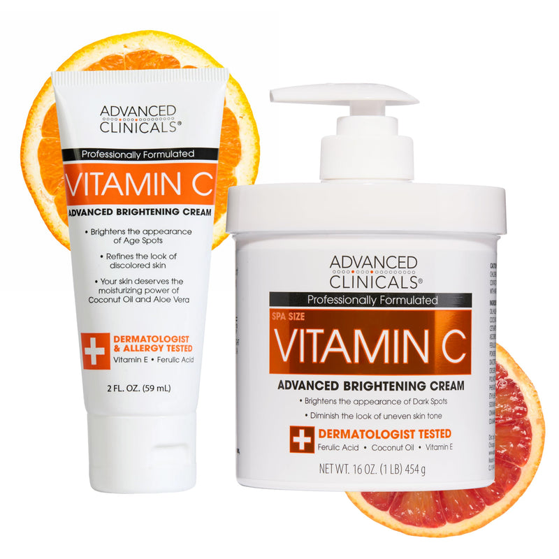 Advanced Clinicals Vitamin C Cream Visibly Brightening Body Lotion | Vitamin C Moisturizer Skin Care Body Cream For Women & Men Visibly Improves Look Of Dark Spots & Uneven Skin Tone, W/Travel Size Vitamin C Brightening Cream