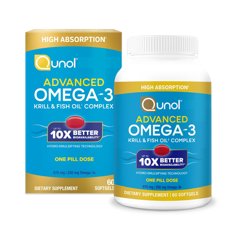 [Australia] - Qunol Advanced Omega 3 Krill and Fish Oil Complex, 10x Better Bioavailability, One Pill Dose, 250mg EPA & DHA, Supports Brain, Eye, Heart and Joint Health, 90 Count (Pack of 1) 60 Count (Pack of 1) 