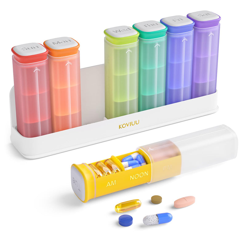 KOVIUU Weekly Pill Organizer 3X a Day, Large Daily 7-Day Pill Box, White | Detachable Pill Case with 3 Compartments | Travel Pill Container Holder for Vitamins, Supplements, Medications | BPA-Free