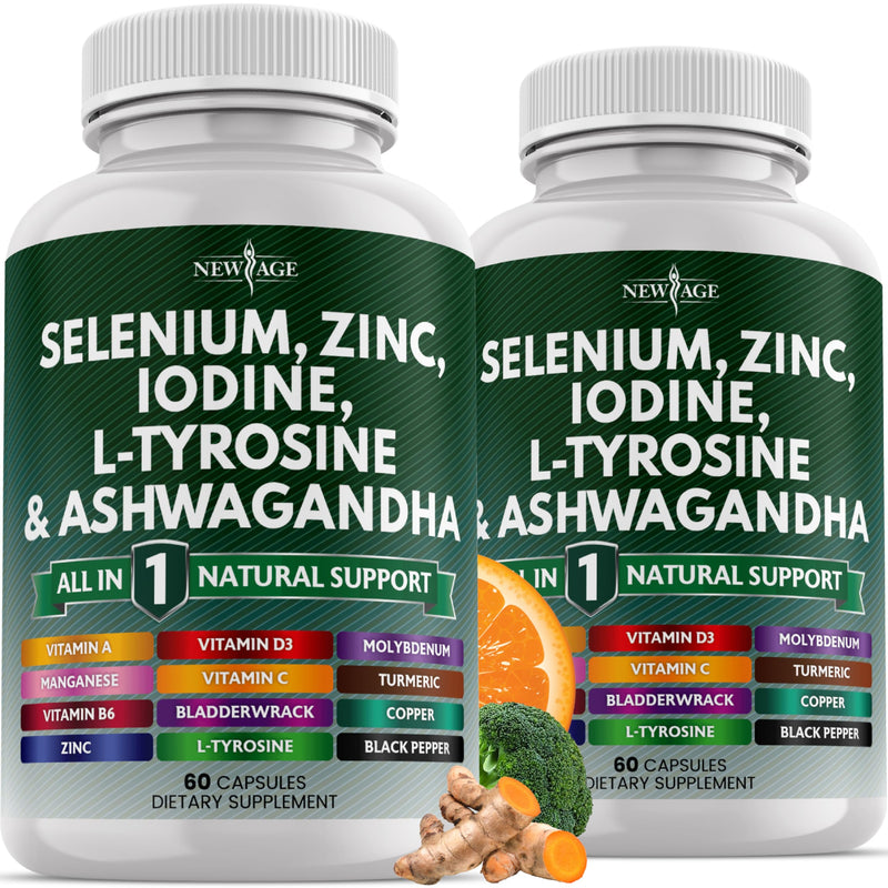 [Australia] - NEW AGE Selenium, Zinc, Iodine, L Tyrosine, Ashwagandha - Supplement for Women and Men with Bladderwrack, Turmeric, Silica Kelp, Schisandra - 120 Count 60 Count (Pack of 2) 