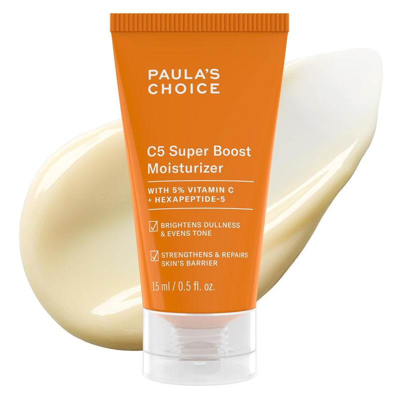 Paula's Choice C5 Super Boost Face Moisturizer with 5% Vitamin C | Daily Face Lotion with Squalane for Discoloration, Uneven Tone, Fine Lines & Breakout-Prone Skin, Fragrance-Free Travel Size - 0.5 Fl Oz