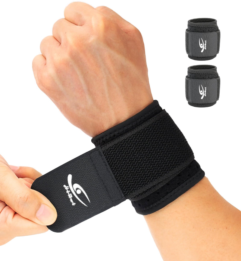 HiRui Wrist Brace (2 PCS) - Adjustable Compression for Carpal Tunnel Arthritis Tendonitis Sprain Pain Relief | Wrist Support Wrist Wraps for Both Hands, Ideal for Sports & Gym Workouts (Black) Black