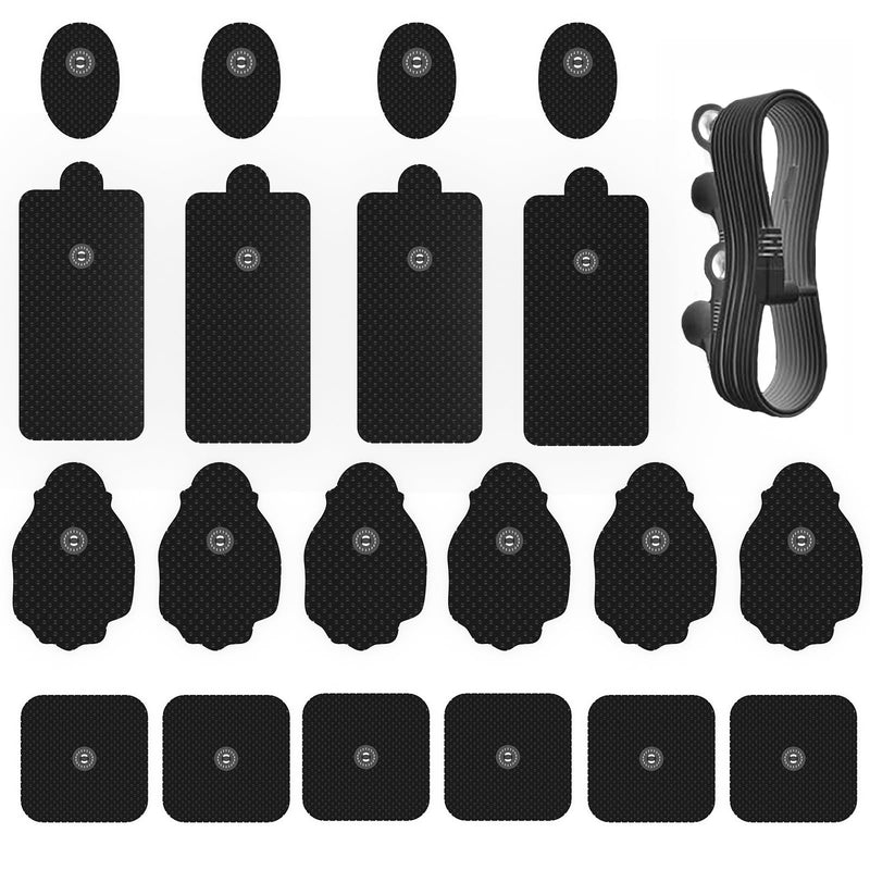 [Australia] - 20 Pack TENS Unit Electrode Pads with Wire Cable Combination Set. Reusable Premium Hydrogel Self-Adhesive TENS Unit Replacement Pads, Compatible with Belifu, AVCOO, NURSAL, TENS 7000, AUVON, Neocarbon Black 