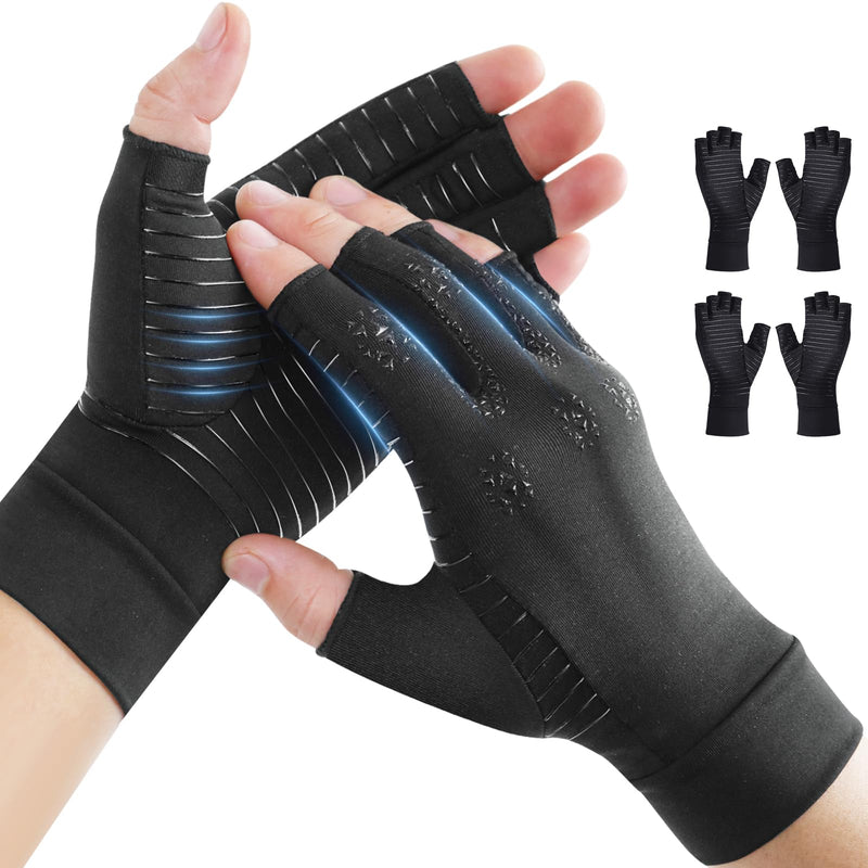 Donfri 2 Pairs Copper Arthritis Compression Gloves Women Men Black (XL) Black (2 Pairs) X-Large