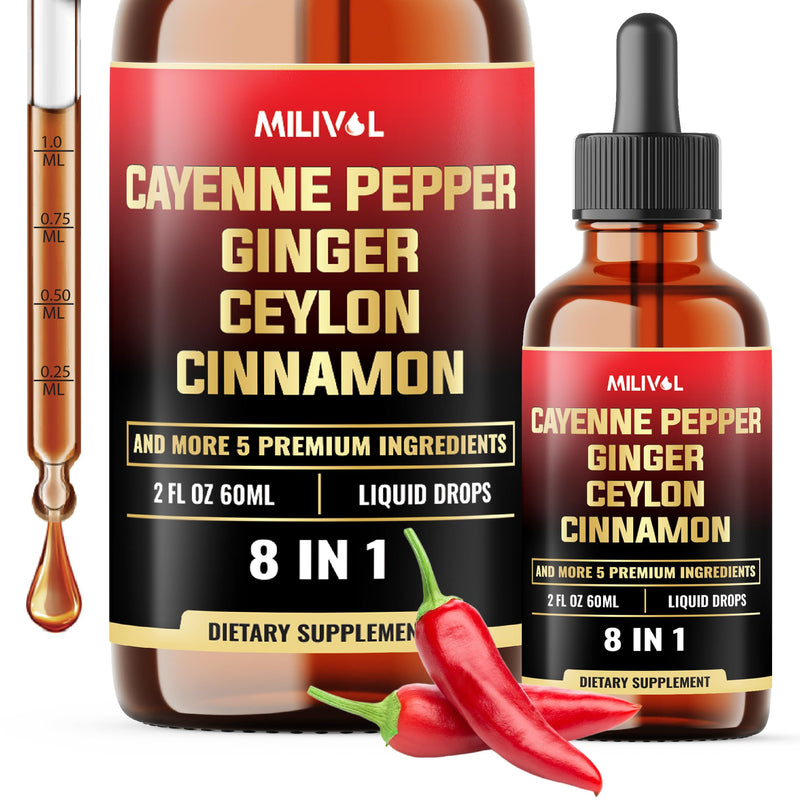 [Australia] - 8in1 Cayenne Pepper Liquid Drops with Ginger, Ceylon Cinnamon and 5 More Herbals - Digestion, Circulatory Heath Support - 2 Fl Oz for 2 Months 2 Fl Oz (Pack of 1) 