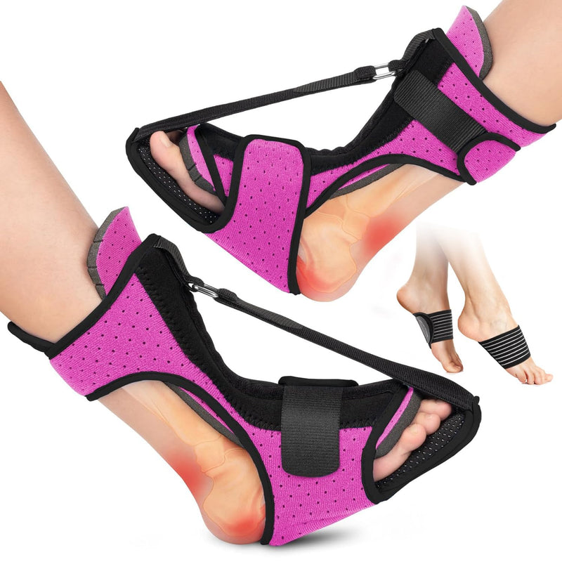 [Australia] - Plantar Fasciitis Night Splint: 2 Pack Plantar Fasciitis Brace for Women Men with Arch Support | Dual Effective Plantar Fasciitis Relief Achilles Tendonitis Foot Drop Heel Pain Pink 