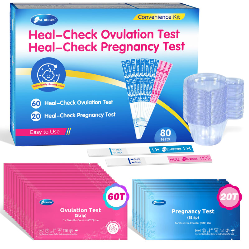 [Australia] - 60 Ovulation and 20 Pregnancy Tests Strips with 80 Urine Cups, Fertility for Women TTC, Easy to Use at Home, Over 99% Accuracy, Individually Wrapped 1 Count (Pack of 80) 